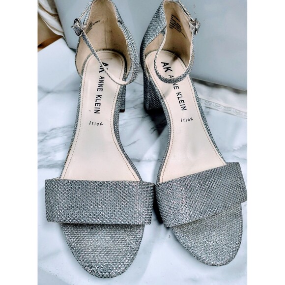 Ann Taylor Katrina Silver Shimmer Block Sandal Heels Sparkle G;itter Shine Shoe - Picture 9 of 15